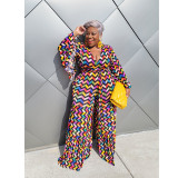 Printed strappy temperament loose plus size jumpsuit