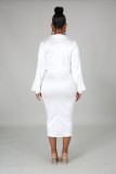 Glossy stretch deep V long sleeve half skirt temperament suit