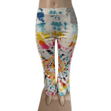 Large size positioning printed tie-dye casual pants