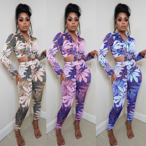 Fashion autumn sexy tight-fitting printed ladies two-piece suit