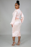 Glossy stretch deep V long sleeve half skirt temperament suit