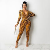 Autumn fashion sexy snake print one-piece long-sleeved two-piece suit