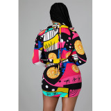 Fashion sexy print long-sleeved short three-piece suit