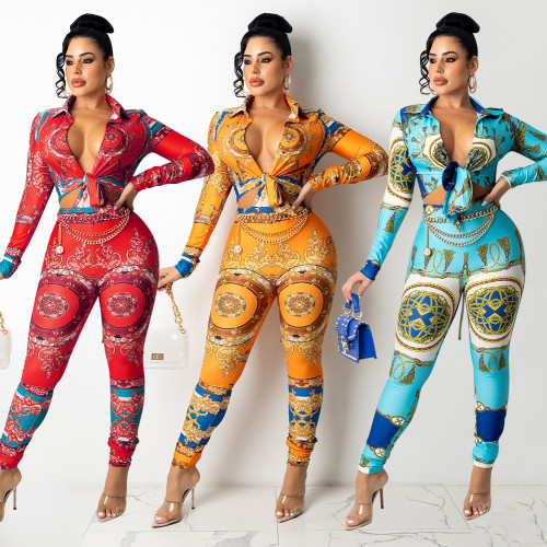 Fashion sexy digital positioning printing tight-fitting two-piece suit