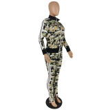 Autumn and winter new sports camouflage double zipper two-piece suit