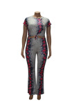 Autumn new fashion sexy large size snake print two-piece suit