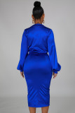 Glossy stretch deep V long sleeve half skirt temperament suit