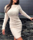 2021 autumn winter new women's Plush waist long sleeve dress