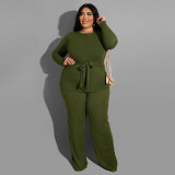 Autumn and winter 2021 pure color knitting fashion leisure two-piece set large women's suit