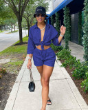 2021 autumn winter new fashion casual solid color Shorts Shirt two piece set