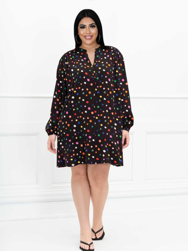 Aw2021 new loose Crew Neck Shirt spotted print dress