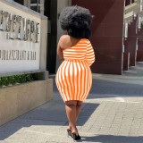 2021 autumn fashion large women's sexy striped one shoulder dress