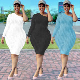 2021 autumn sexy solid women's diagonal shoulder pineapple medium length dress
