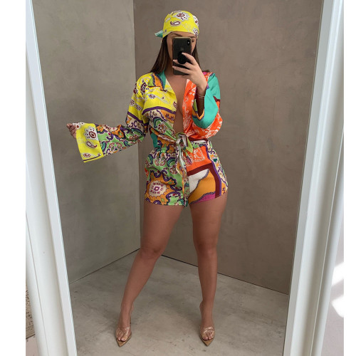 2021 autumn fashion printed women's long sleeved small Suit Shorts suit comfort suit