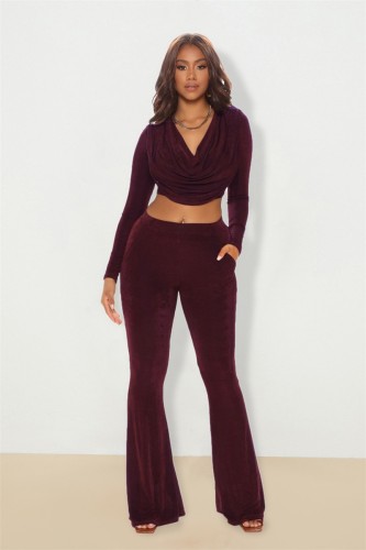 Korean cashmere solid color casual tight women's two-piece set in autumn and winter 2021
