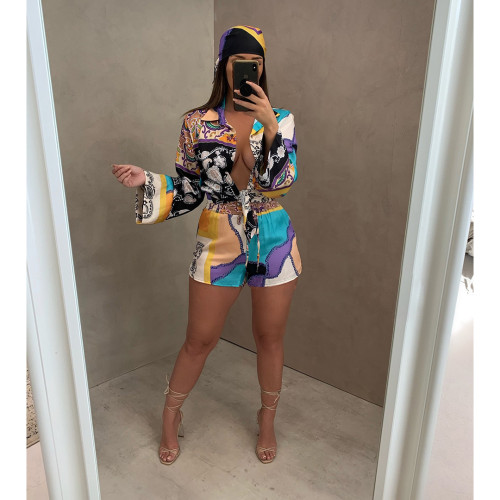 2021 autumn fashion printed women's long sleeved small Suit Shorts suit comfort suit