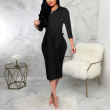 2021 autumn winter sexy fashion solid color bandage dress
