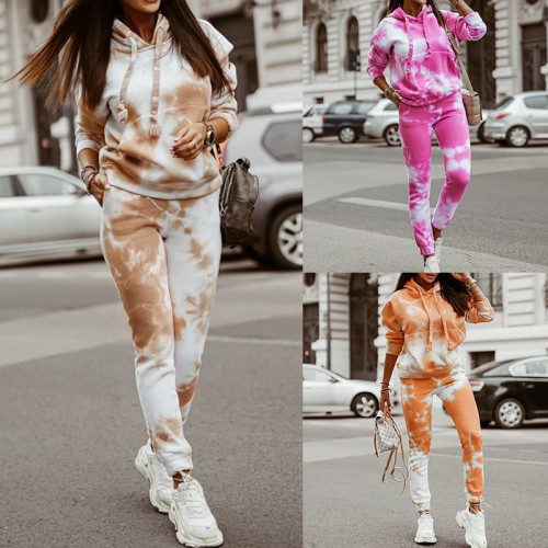 New tie dyed loose Hoodie casual pants set in early autumn 2021