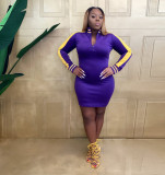 2021 autumn new purple Barbie powder sportswear slim long sleeve dress