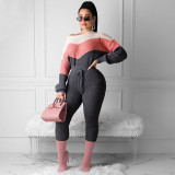 Aw2021 new women's contrast lace up sweater set
