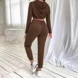 Autumn and winter women's 2021 new slim exposed navel pants two-piece set