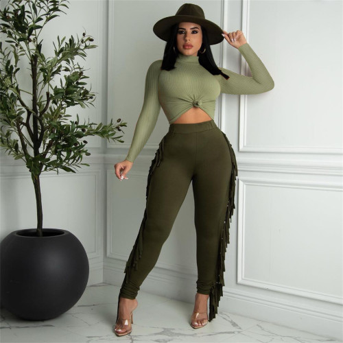 2021 autumn winter sexy fashion solid two piece set
