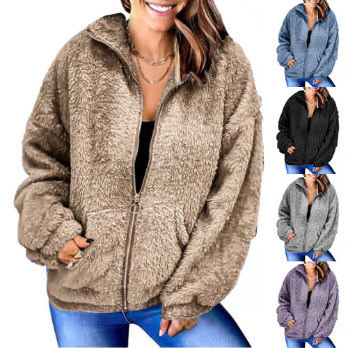 2021 autumn and winter new woolen fleece zipper cardigan double-sided fleece jacket