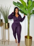 Aw2021 large women's sexy tight solid two piece casual set