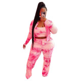 Sexy tie-dye printing loose casual three-piece suit pit pants suit