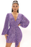 Autumn and winter new sequined V-neck long-sleeved nightclub sexy dress