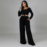 Aw2021 new solid lace up women's two piece set