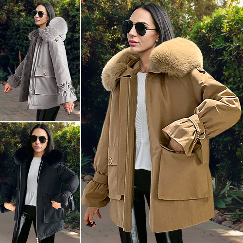 2021 autumn and winter new style pie coat fluffy inner liner cotton coat large women's coat