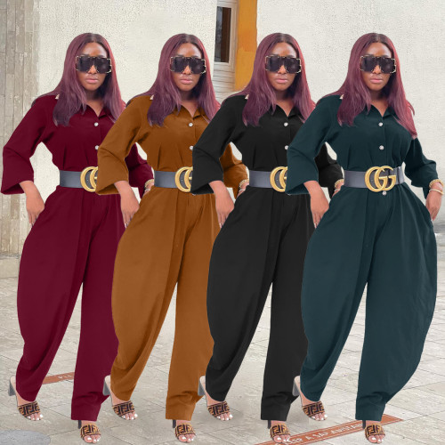 2021 autumn winter casual fashion solid color loose Harlan Jumpsuit (without belt)