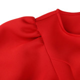 Plus size women's clothing oblique shoulder lantern sleeves high waist ruffled all-match Christmas red shirt tops   Not with a belt