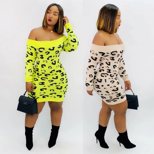Autumn and winter new leopard print one-shoulder sexy dress