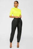 Pure color sexy PU leather casual trousers foot pants leather pants