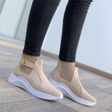 Buckle short boots round toe slope heel high top Plus size shoes