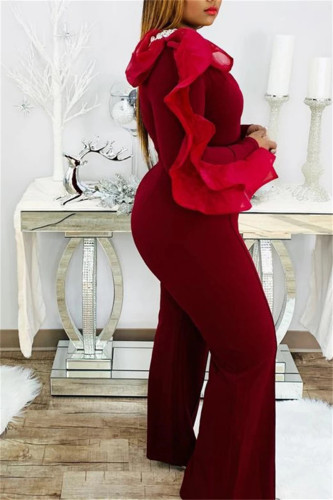 Sexy V-neck straight tube wide leg Jumpsuit Plus size clothing
