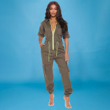 Washed long-sleeved trousers plus size women's jumpsuit