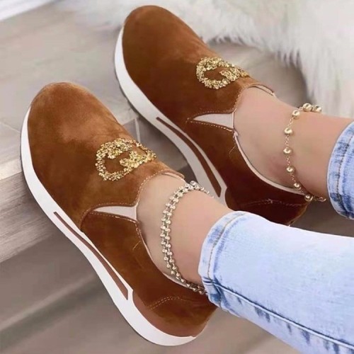 Casual sneakers flat bottomed Rhinestone running shoes Plus size shoes