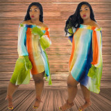 Colorful print irregular one-piece dress casual dress