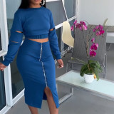 2021 new slim fit Pullover waist closing sweater and slim skirt