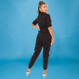 Washed long-sleeved trousers plus size women's jumpsuit