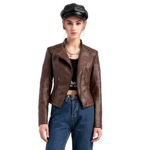 Short jacket slim thin leather coat women's motorcycle suit Outerwear