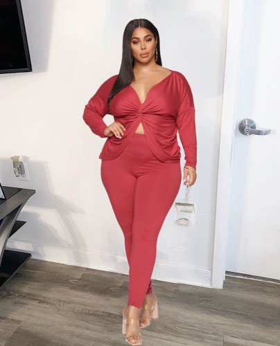 2021 autumn and winter two-piece off shoulder loose deep V large women's two-piece set