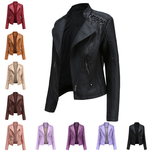 Short jacket slim thin leather coat women's motorcycle suit Outerwear