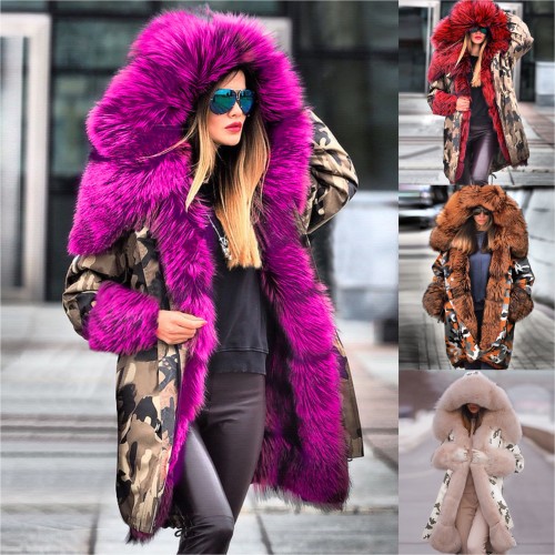 Winter 2021 warm coat Hooded Coat wool collar cotton coat Outerwear