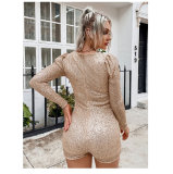 2021 autumn women's fashion Beaded long sleeve one-piece shorts casual one-piece clothes