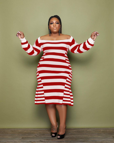 Aw2021 large women's Stripe Print women's dress