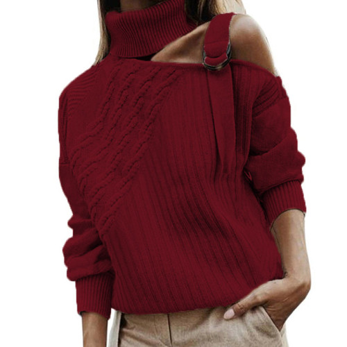 Aw2021 solid off shoulder sweater women's wear